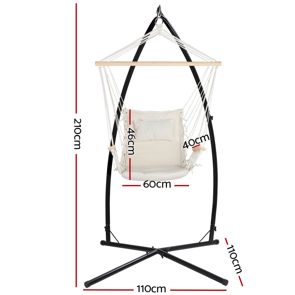 Hammock Chair with Steel Stand Armrest Outdoor Hanging Cream