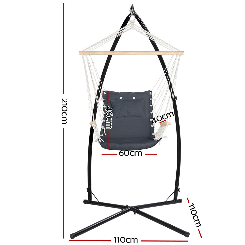 Hammock Chair with Steel Stand Armrest Outdoor Hanging Grey