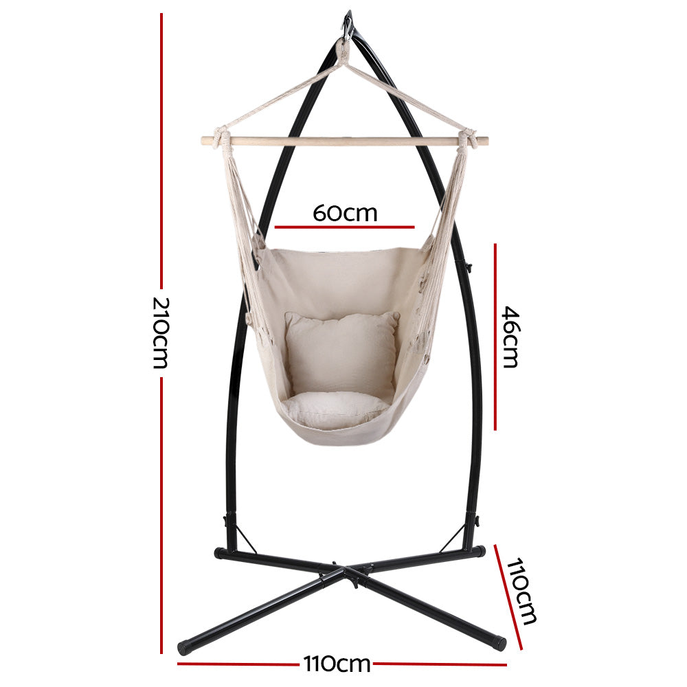 Hammock Chair Outdoor Camping Hanging with Steel Stand Cream