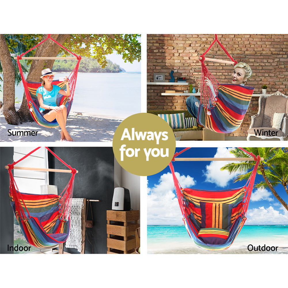 Hammock Chair Outdoor Camping Hanging Hammocks Cushion Pillow Rainbow