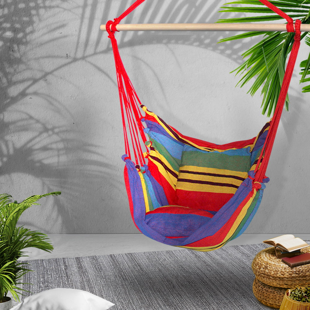 Hammock Chair Outdoor Camping Hanging Hammocks Cushion Pillow Rainbow