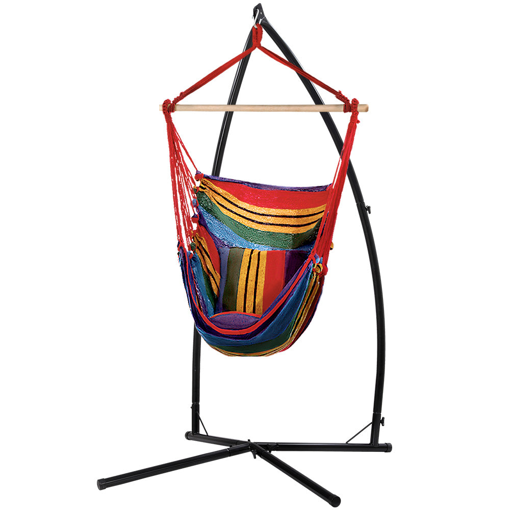 Hammock Chair Outdoor Camping Hanging with Steel Stand Rainbow