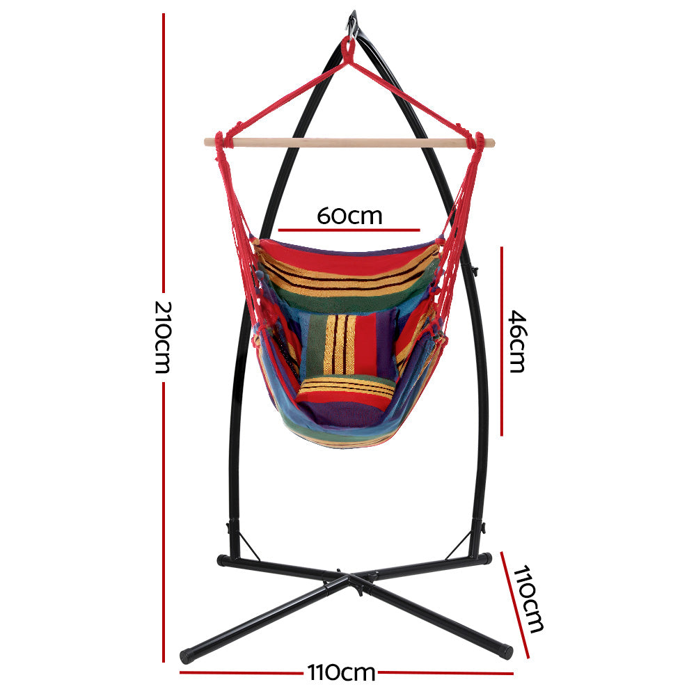 Hammock Chair Outdoor Camping Hanging with Steel Stand Rainbow