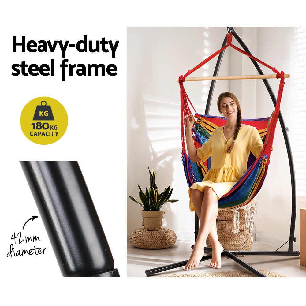 Hammock Chair Outdoor Camping Hanging with Steel Stand Rainbow