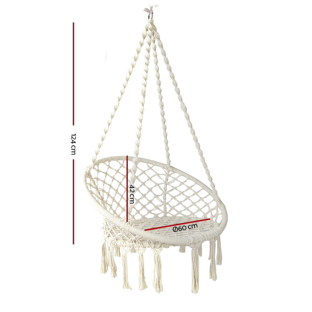 Hammock Chair Outdoor Hanging Macrame Cotton Indoor Cream