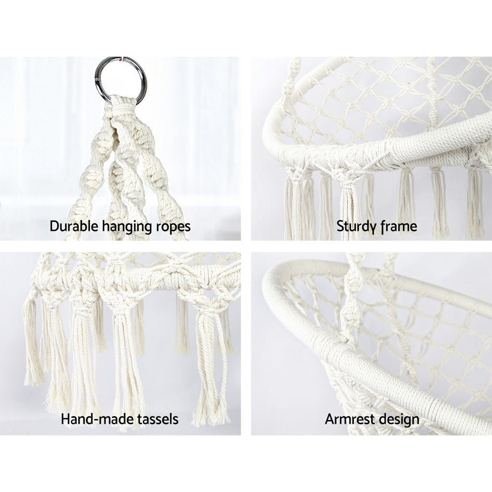 Hammock Chair Outdoor Hanging Macrame Cotton Indoor Cream