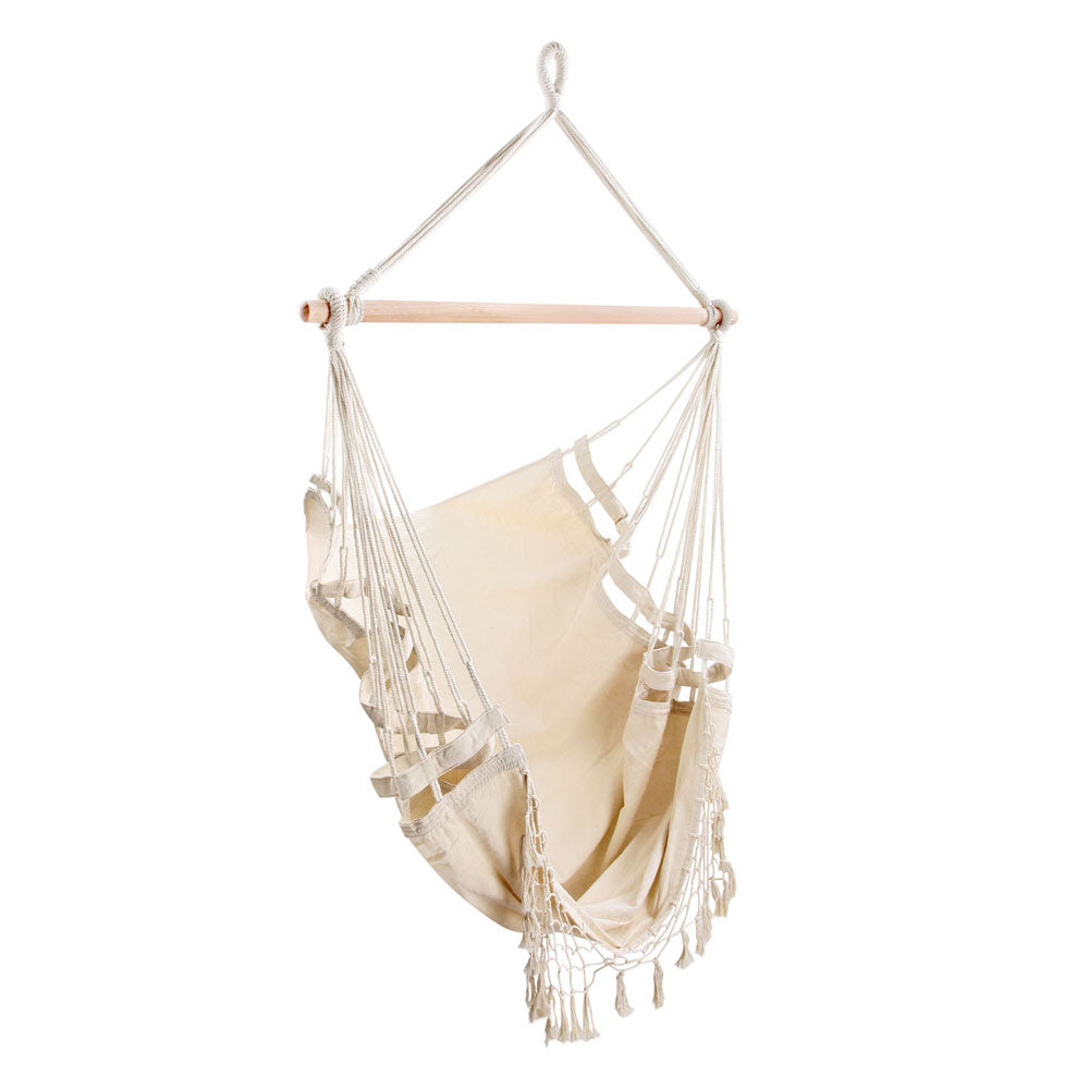 Hanging Hammock Chair Outdoor Swing Hammocks Tassel Cream