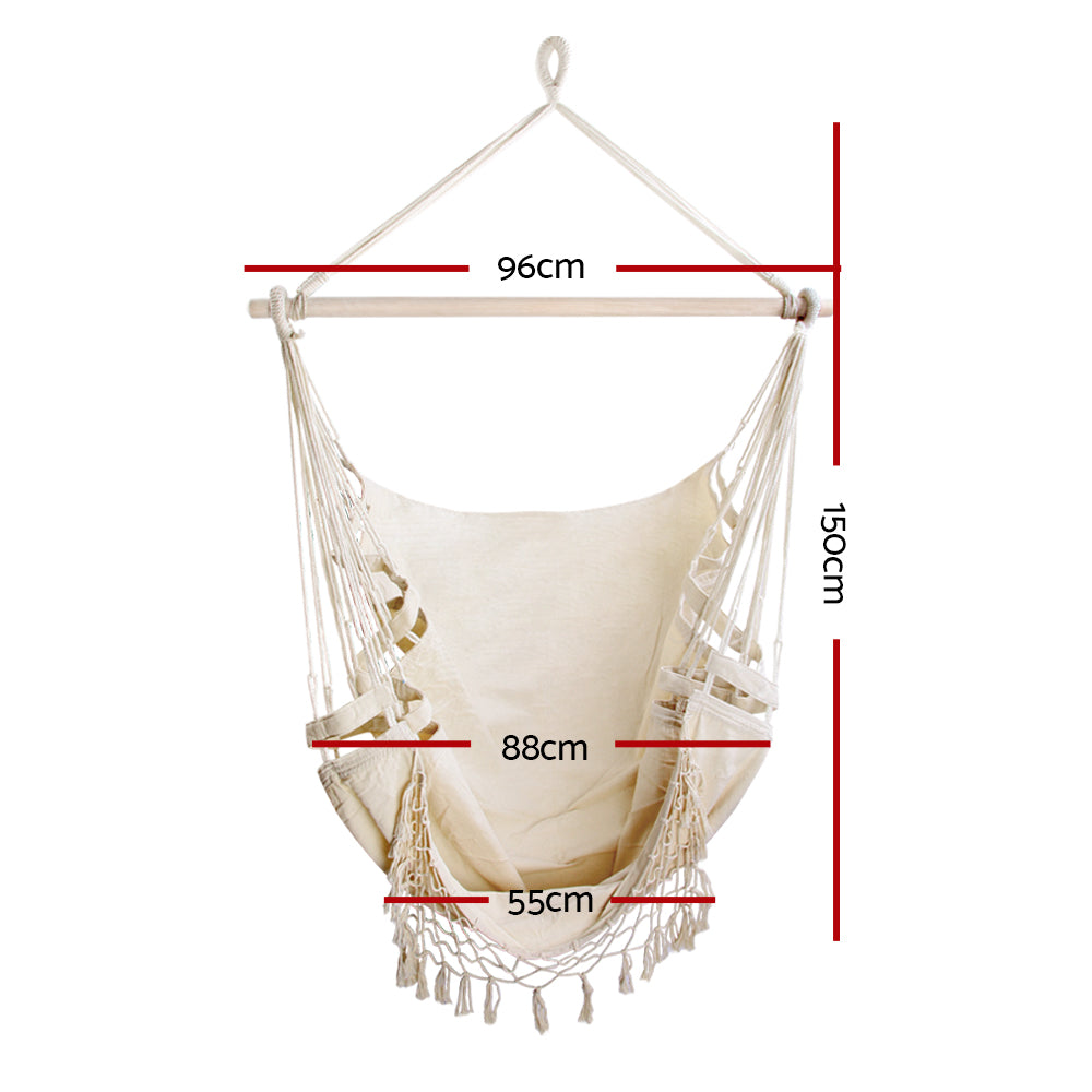 Hanging Hammock Chair Outdoor Swing Hammocks Tassel Cream